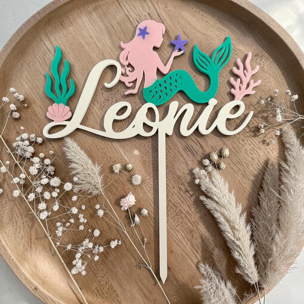 Meerjungfrau Cake Topper mit Name | personalisiert | Tortendeko Geburtstag Mädchen | Streudeko Meerjungfrau | 3D Druck |
