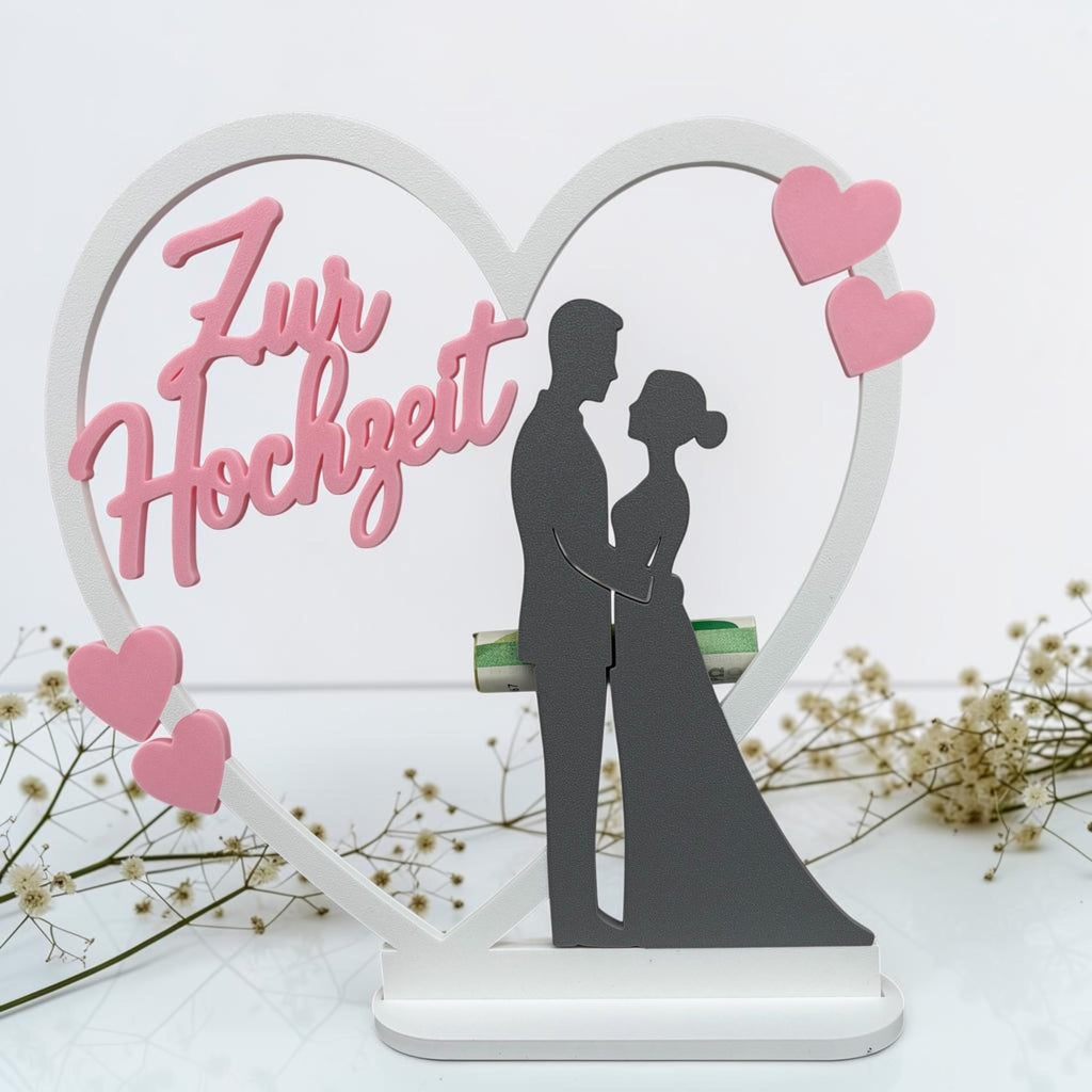 Geldgeschenk Hochzeit | Herz mit Brautpaar | 3D Druck | Zur Hochzeit | Geldscheinhalter | Hochzeitsgeschenk | Geschenkid