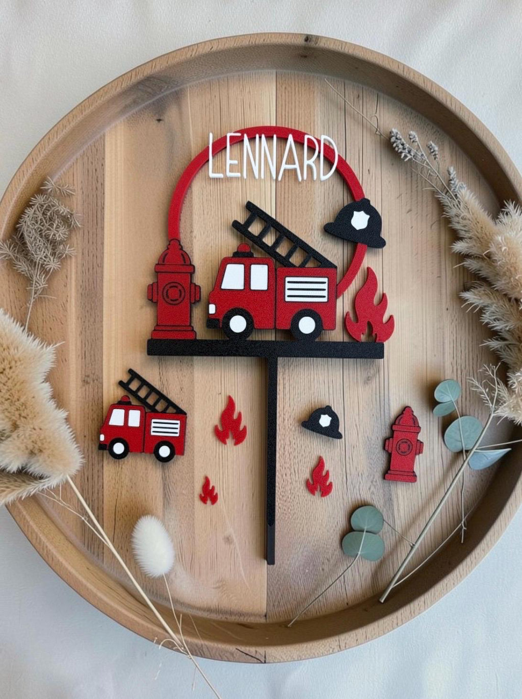 Feuerwehr Cake Topper mit Streudeko | Personalisiert mit Name | Feuerwehr Kindergeburtstag | 3D Druck | Tortendeko | Geb