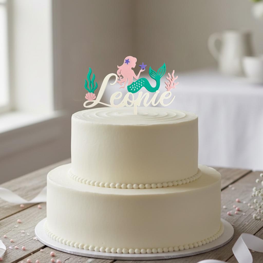 Meerjungfrau Cake Topper mit Name | personalisiert | Tortendeko Geburtstag Mädchen | Streudeko Meerjungfrau | 3D Druck |