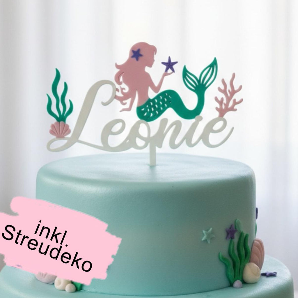 Meerjungfrau Cake Topper mit Name | personalisiert | Tortendeko Geburtstag Mädchen | Streudeko Meerjungfrau | 3D Druck |