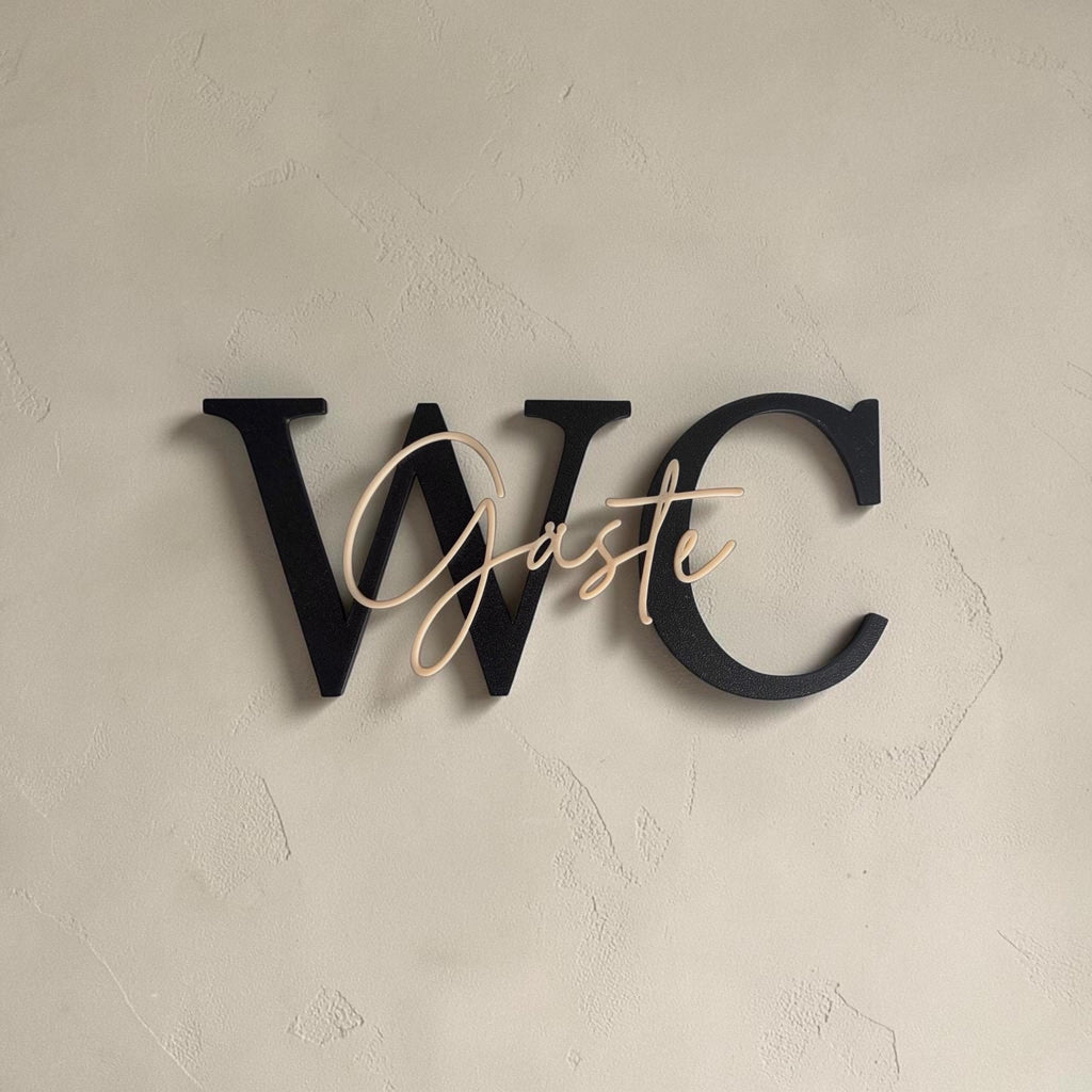 Gäste WC Türschild aus dem 3D Drucker | Modernes Badezimmer Schild | WC Wanddeko | Personalisiertes Toilettenschild | Mi