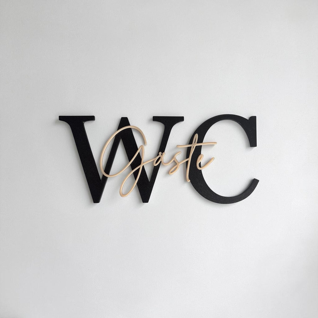 Gäste WC Türschild aus dem 3D Drucker | Modernes Badezimmer Schild | WC Wanddeko | Personalisiertes Toilettenschild | Mi