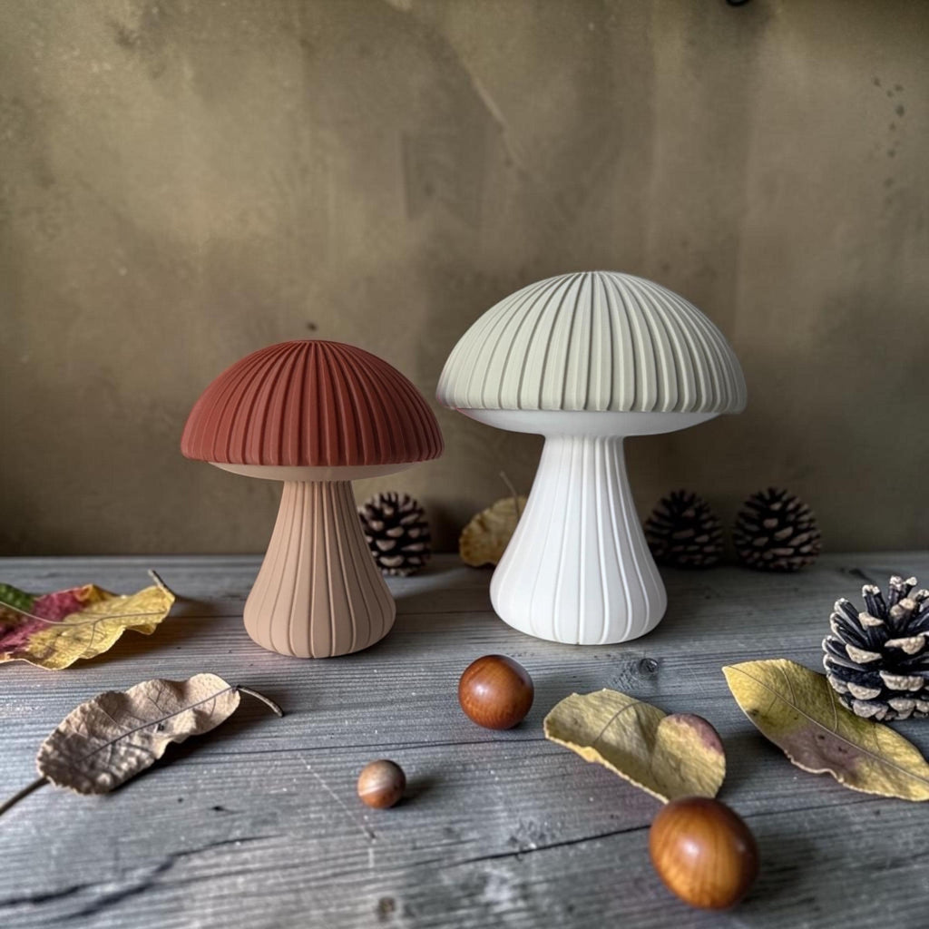Pilz Deko 2er-Set aus dem 3D-Drucker | moderne Herbstdeko | geriffelte Deko Pilze | Pilzfiguren für Wohnzimmer und Fenst
