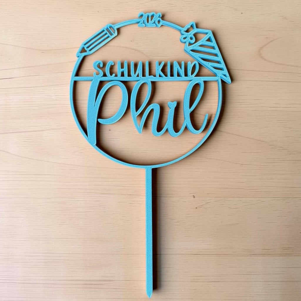 Schulkind Caketopper mit Name | Einschulung 2026 | Personalisierter Tortenstecker | Kuchenstecker Einschulung | 3D Druck
