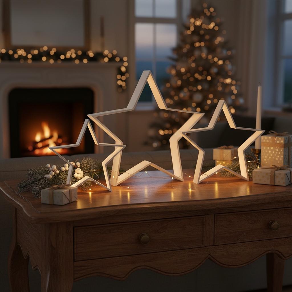Weihnachtsdeko Sterne 3er-Set | Moderne Dekofiguren für Advent | Minimalistische Winterdeko für Fensterbank und Tisch