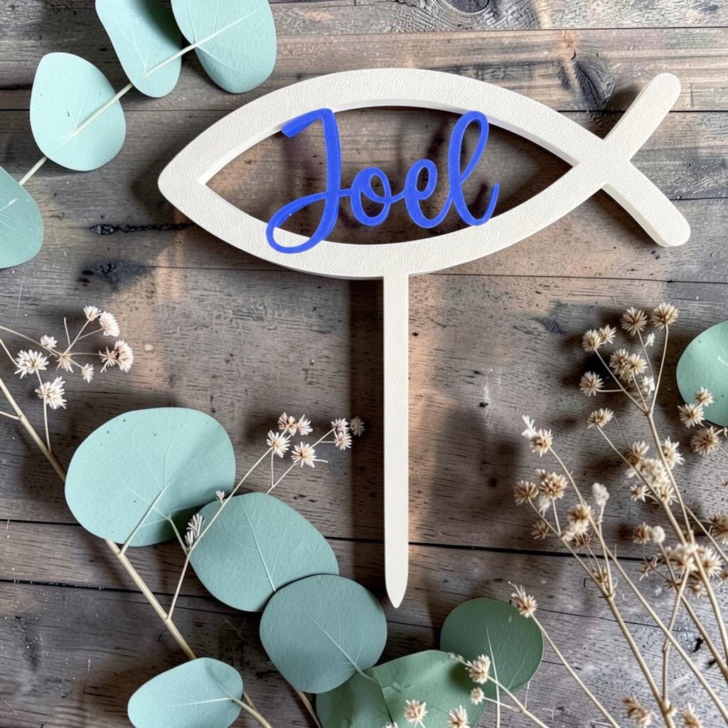 Personalisierter Cake Topper Taufe Kommunion Konfirmation | Tortenstecker mit Name | Christliche Tortendeko