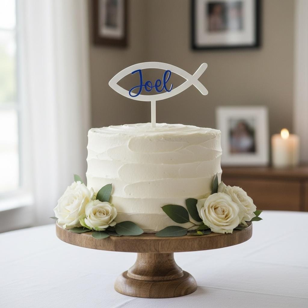 Personalisierter Cake Topper Taufe Kommunion Konfirmation | Tortenstecker mit Name | Christliche Tortendeko