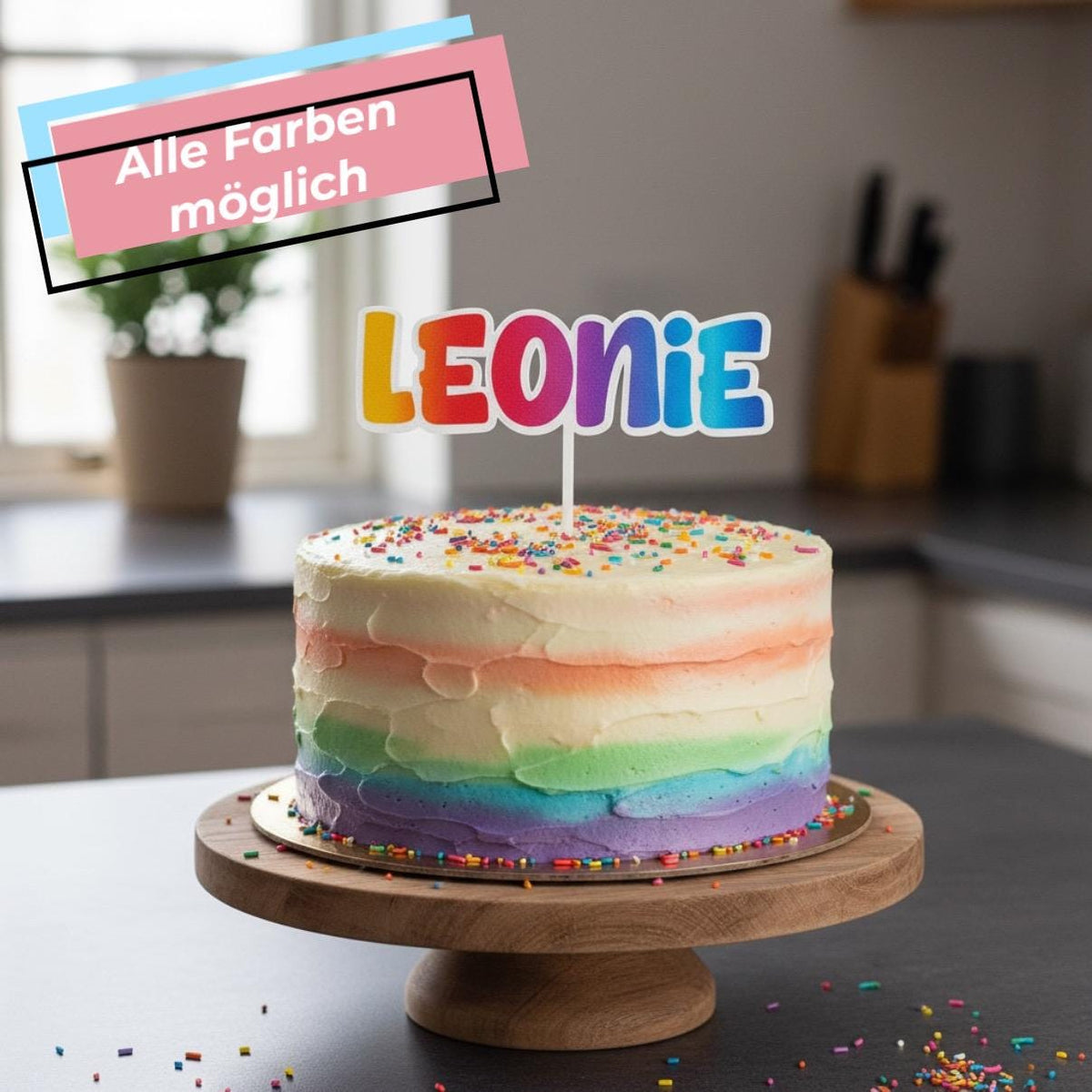 Personalisierter Cake Topper mit Name – Tortenstecker zum Geburtstag in Wunschfarbe, individuelle Tortendeko