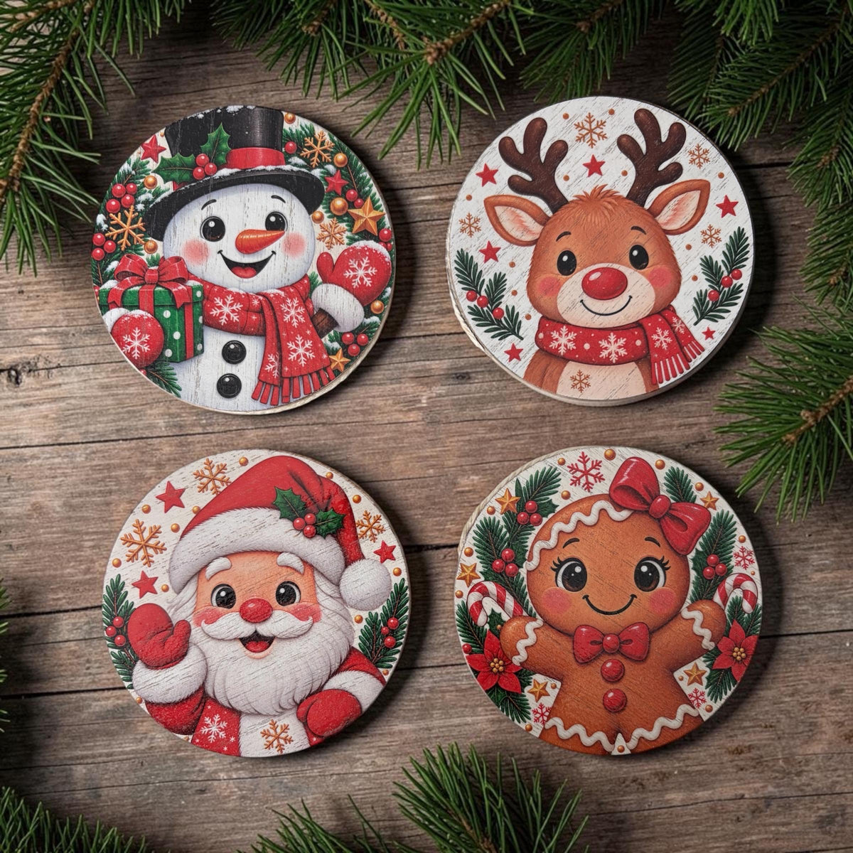 Personalisierte Weihnachtsuntersetzer mit Namen, UV-Druck, 4 Motive, Weihnachtsgeschenk
