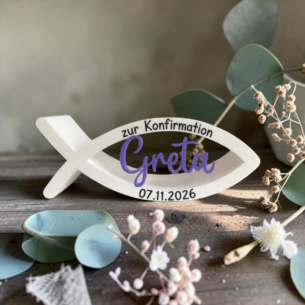 Personalisierter Kerzenhalter für Konfirmation | Kerzenhalter mit Daten | Geschenkidee | 3D/UV-Druck