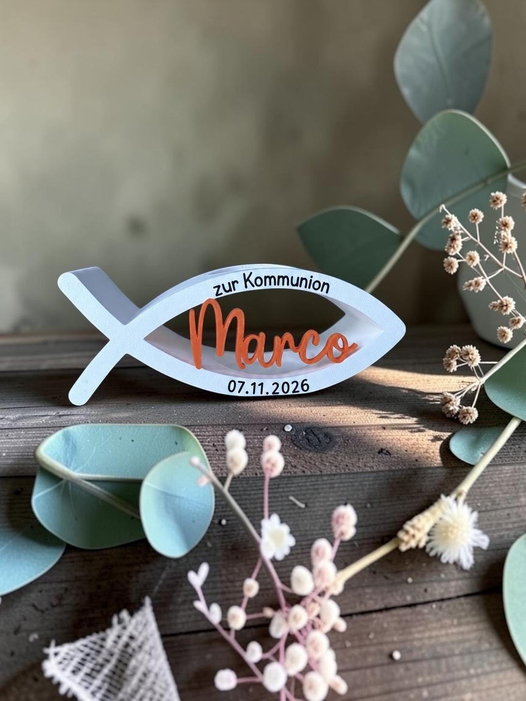 Personalisierter Kerzenhalter für Kommunion | Kerzenhalter mit Daten | Geschenkidee | 3D/UV-Druck