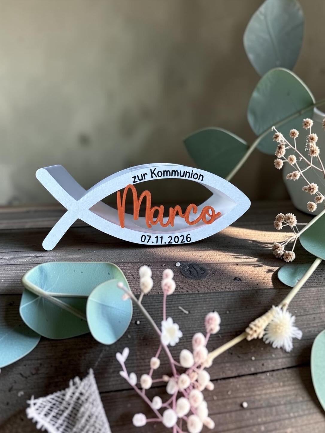 Personalisierter Kerzenhalter für Kommunion | Kerzenhalter mit Daten | Geschenkidee | 3D/UV-Druck