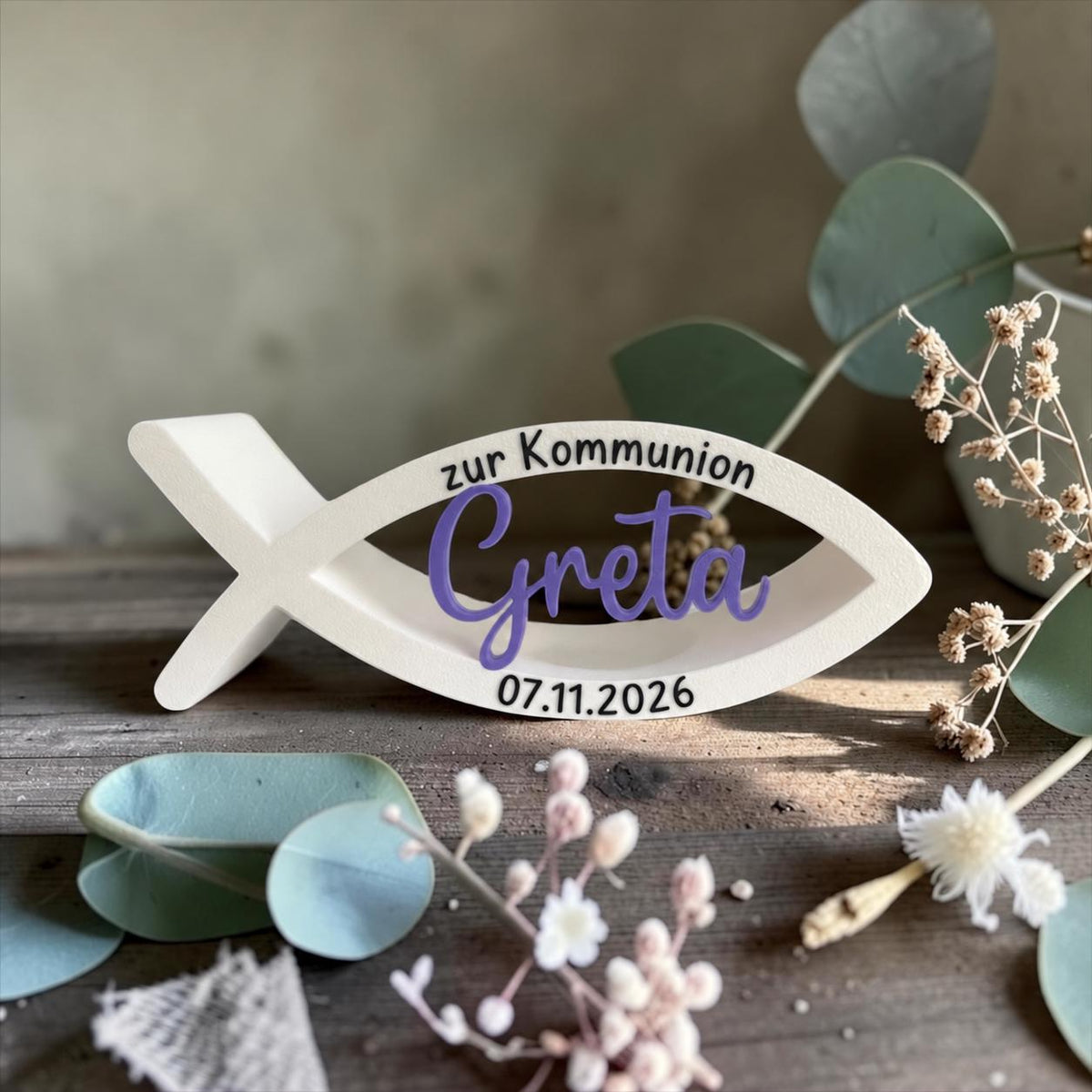 Personalisierter Kerzenhalter für Kommunion | Kerzenhalter mit Daten | Geschenkidee | 3D/UV-Druck