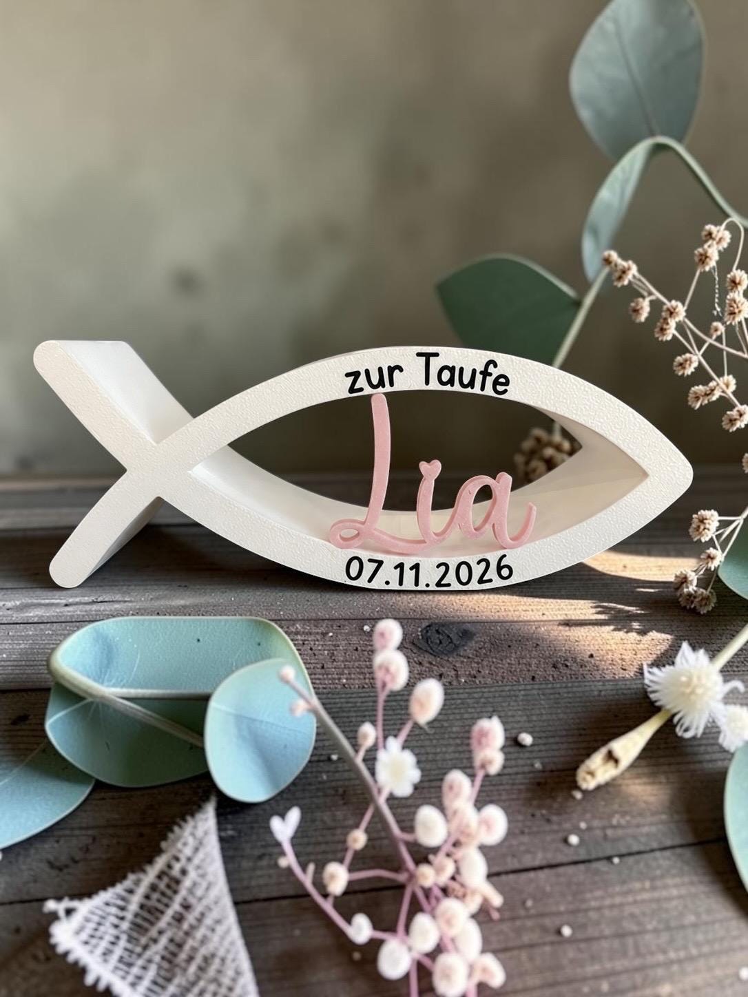 Personalisierter Kerzenhalter für Taufe | Kerzenhalter mit Daten | Geschenkidee | 3D/UV-Druck