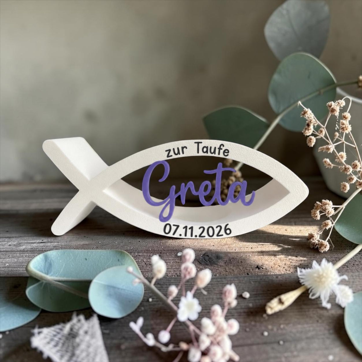 Personalisierter Kerzenhalter für Taufe | Kerzenhalter mit Daten | Geschenkidee | 3D/UV-Druck