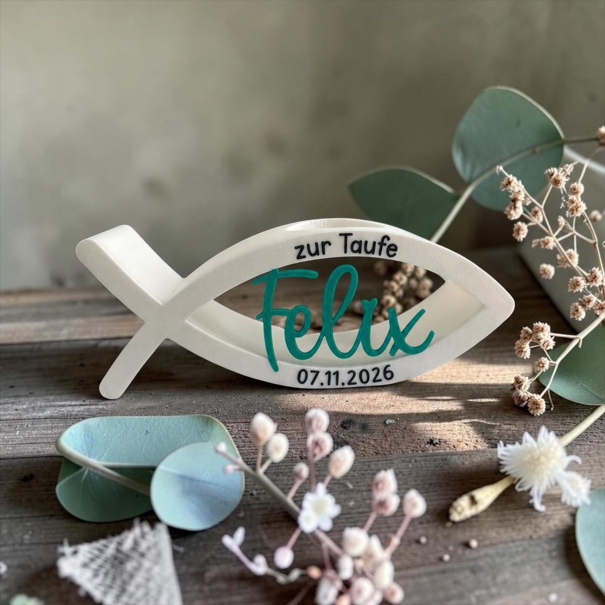 Personalisierter Kerzenhalter für Taufe | Kerzenhalter mit Daten | Geschenkidee | 3D/UV-Druck