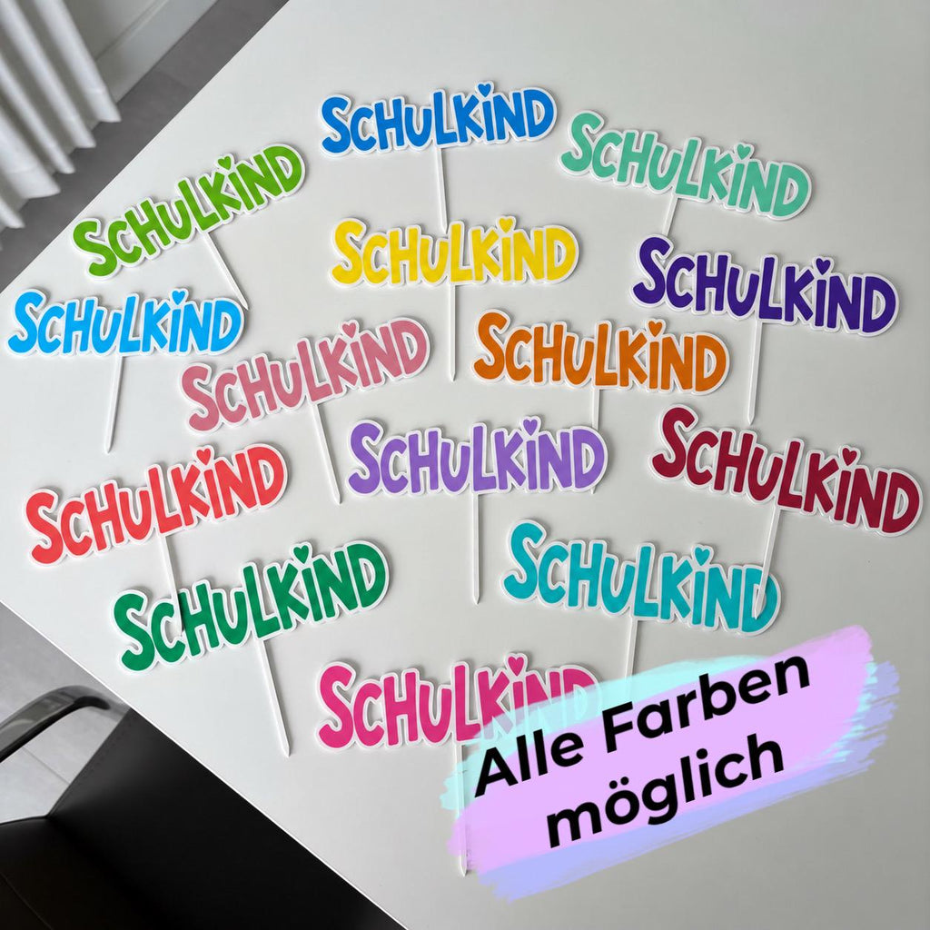 Cake Topper Schulkind | Tortenstecker Einschulung | Tortendeko Schulanfang | Wunschfarbe | 3D-Druck & UV-Druck