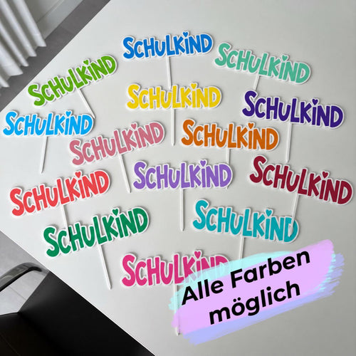 Cake Topper Schulkind | Tortenstecker Einschulung | Tortendeko Schulanfang | Wunschfarbe | 3D-Druck & UV-Druck