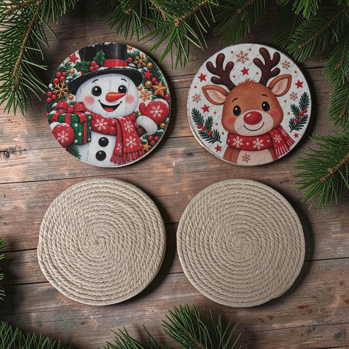Personalisierte Weihnachtsuntersetzer mit Namen, UV-Druck, 4 Motive, Weihnachtsgeschenk