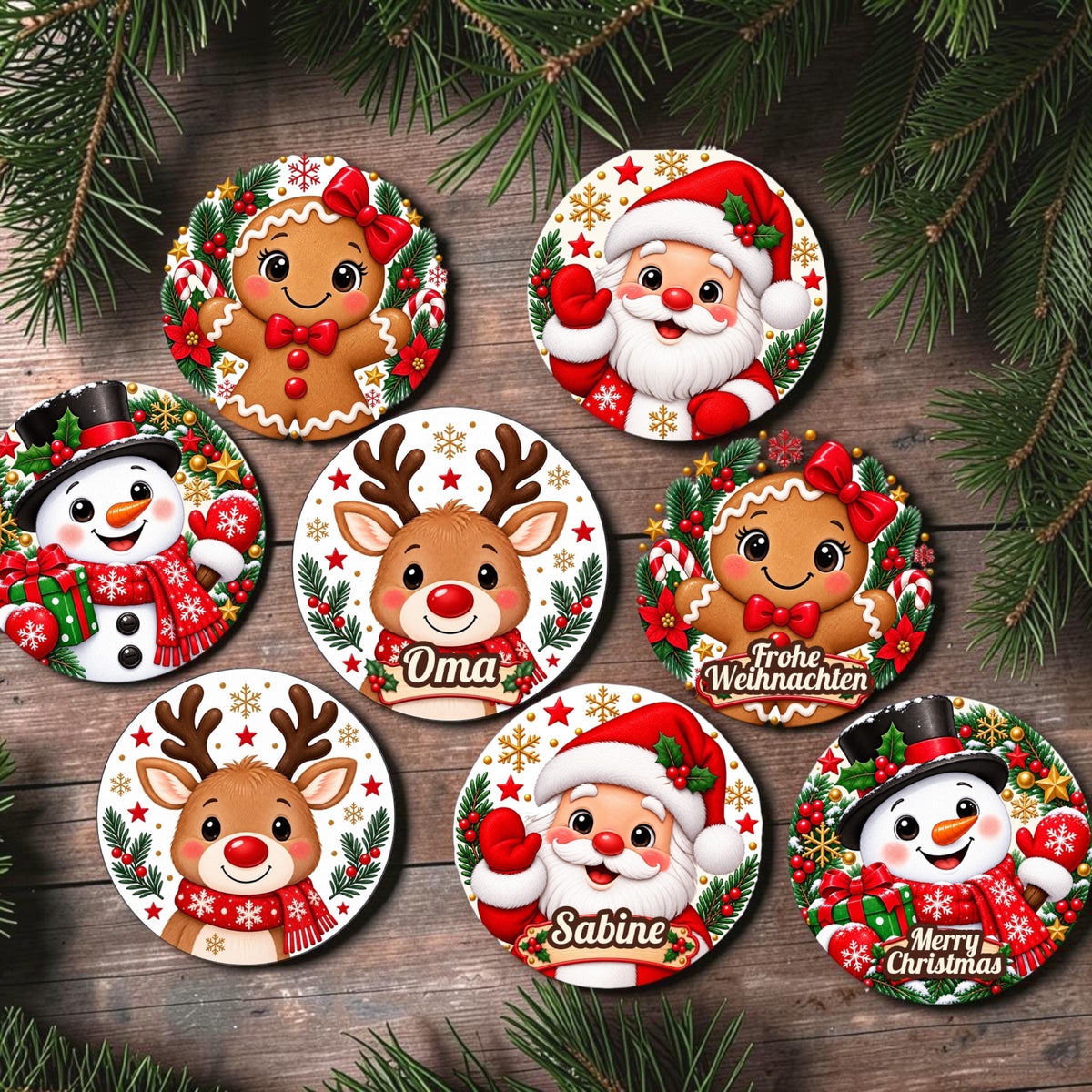 Personalisierte Weihnachtsuntersetzer mit Namen, UV-Druck, 4 Motive, Weihnachtsgeschenk