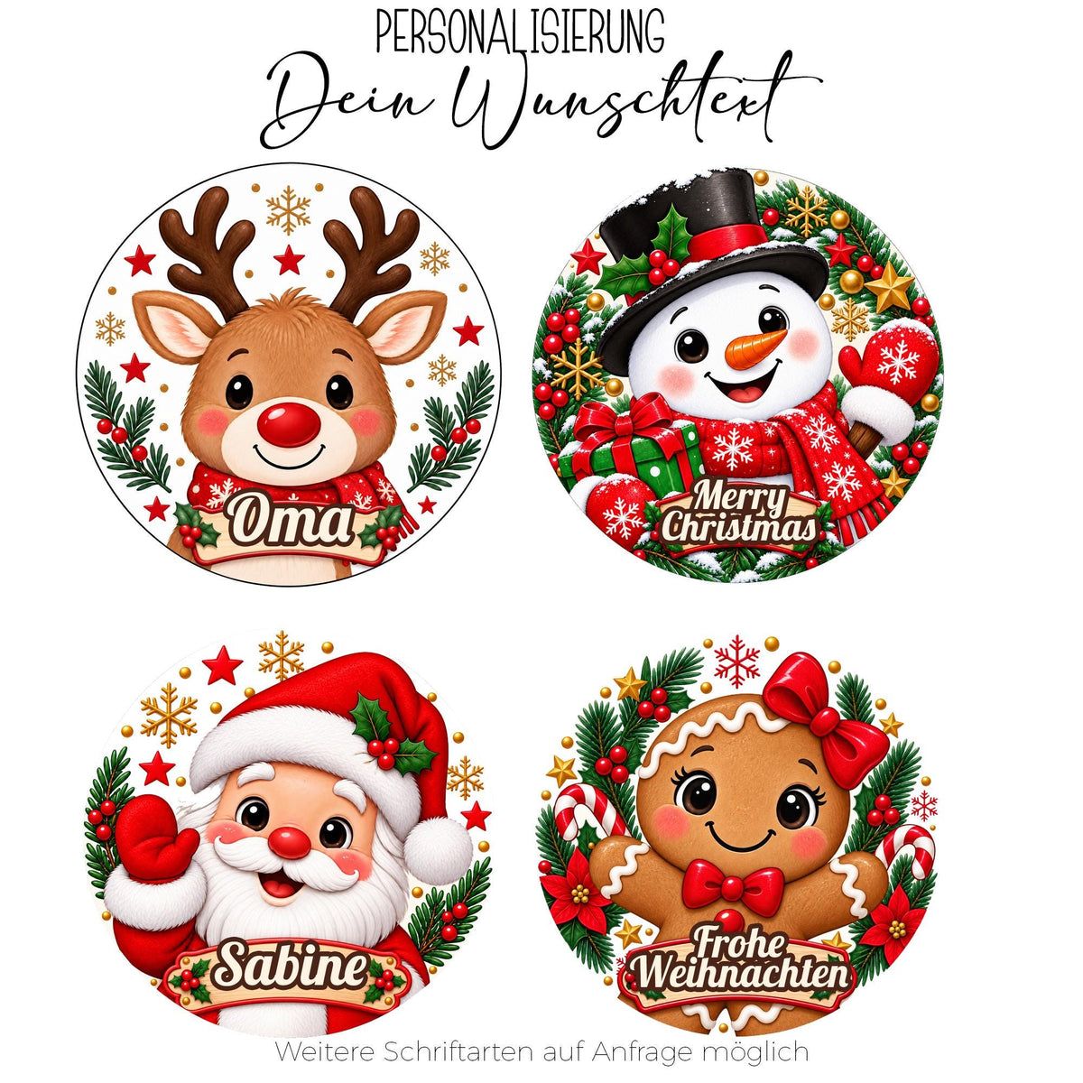 Personalisierte Weihnachtsuntersetzer mit Namen, UV-Druck, 4 Motive, Weihnachtsgeschenk