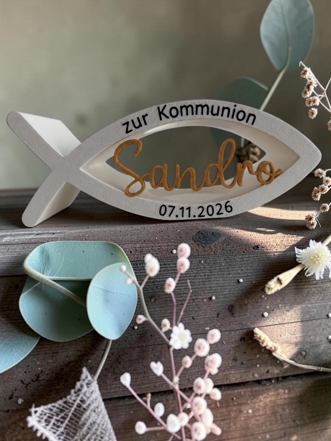 Personalisierter Kerzenhalter für Kommunion | Kerzenhalter mit Daten | Geschenkidee | 3D/UV-Druck