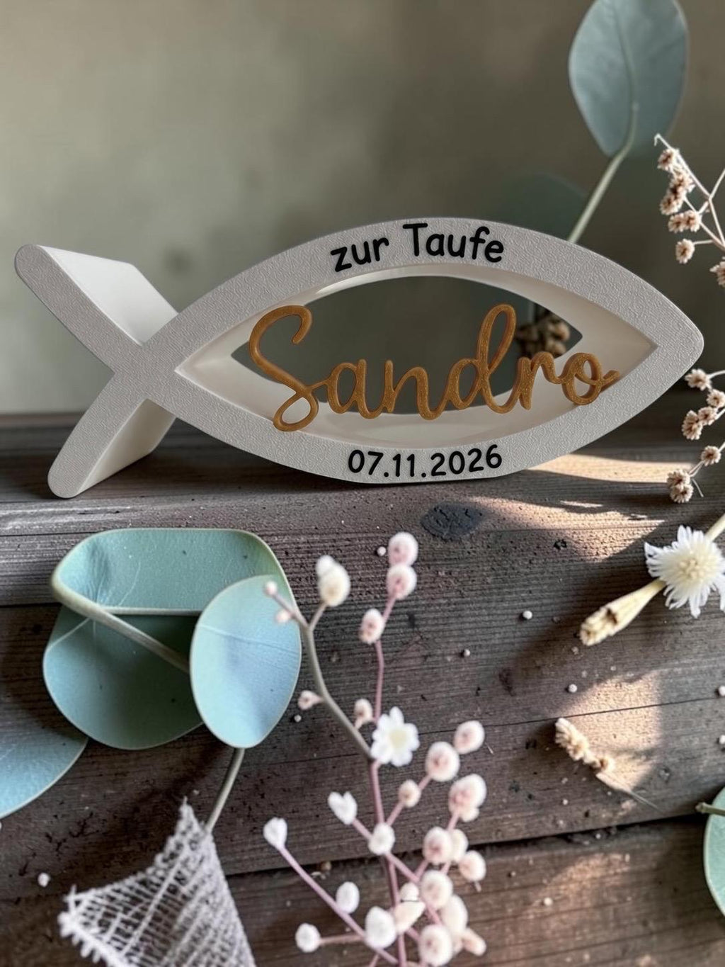 Personalisierter Kerzenhalter für Taufe | Kerzenhalter mit Daten | Geschenkidee | 3D/UV-Druck