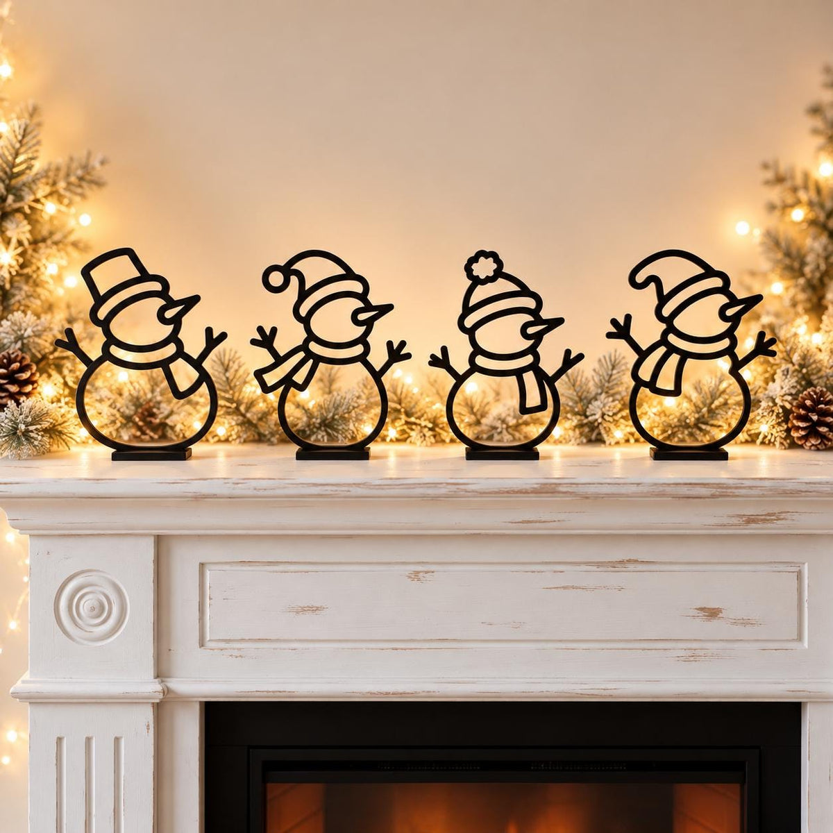 Schneemann Deko 4er Set, 3D gedruckte Weihnachtsdeko, Schneemänner für Regal und Fensterbank, 13 cm