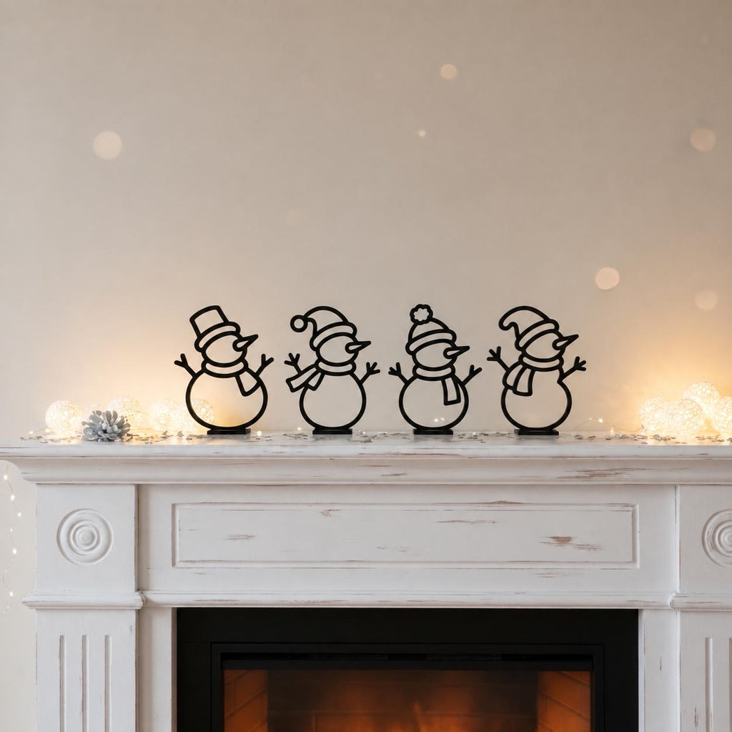 Schneemann Deko 4er Set, 3D gedruckte Weihnachtsdeko, Schneemänner für Regal und Fensterbank, 13 cm