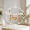 Cake Topper Taufe | personalisiert mit Name | Tortenstecker mit Taube | Kreuz und Olivenzweig | christliche Tortendeko